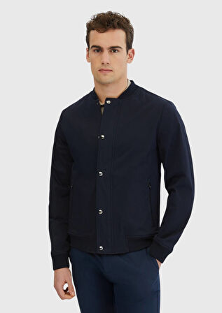 Lacivert Regular Fit Dik Yaka Casual Dokuma Mont