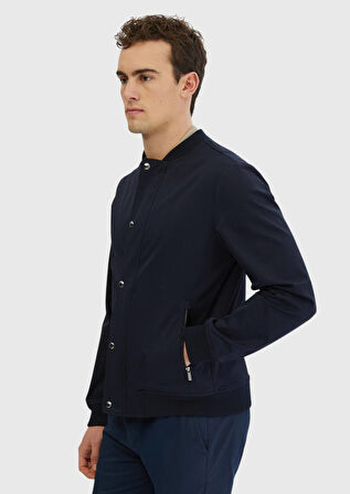 Lacivert Regular Fit Dik Yaka Casual Dokuma Mont