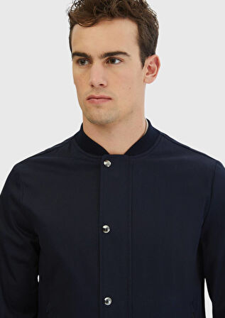 Lacivert Regular Fit Dik Yaka Casual Dokuma Mont