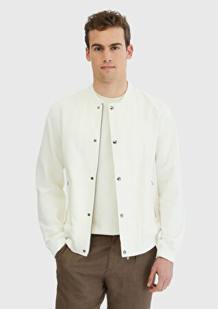 Ekru Regular Fit Dik Yaka Casual Dokuma Mont