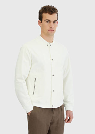 Ekru Regular Fit Dik Yaka Casual Dokuma Mont