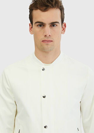 Ekru Regular Fit Dik Yaka Casual Dokuma Mont