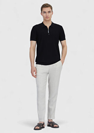 Siyah Polo Yaka Jakarlı Triko