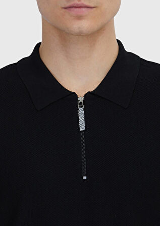 Siyah Polo Yaka Jakarlı Triko