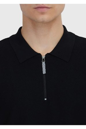 Siyah Polo Yaka Jakarlı Triko