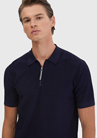 Lacivert Polo Yaka Jakarlı Triko