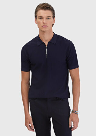 Lacivert Polo Yaka Jakarlı Triko