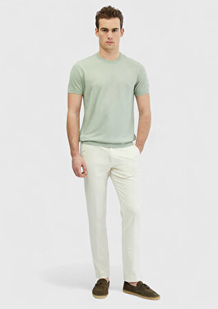 Açık Yeşil Bisiklet Yaka Düz Örgü Keten Karışımlı Triko