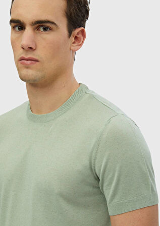 Açık Yeşil Bisiklet Yaka Düz Örgü Keten Karışımlı Triko