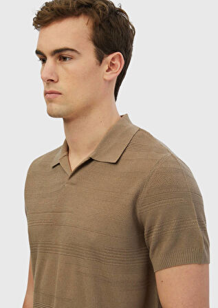 Vizon Polo Yaka Jakarlı Keten Karışımlı Triko