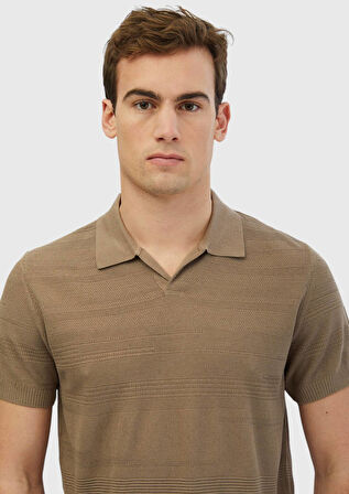 Vizon Polo Yaka Jakarlı Keten Karışımlı Triko
