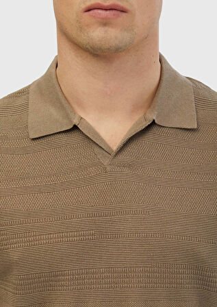 Vizon Polo Yaka Jakarlı Keten Karışımlı Triko