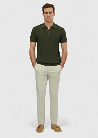 Haki Polo Yaka Jakarlı Triko