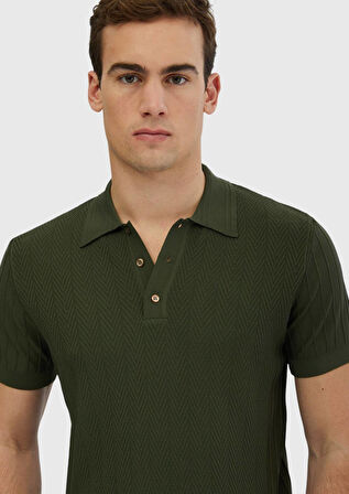 Haki Polo Yaka Jakarlı Triko