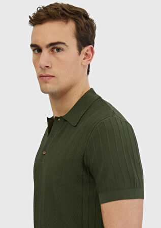 Haki Polo Yaka Jakarlı Triko