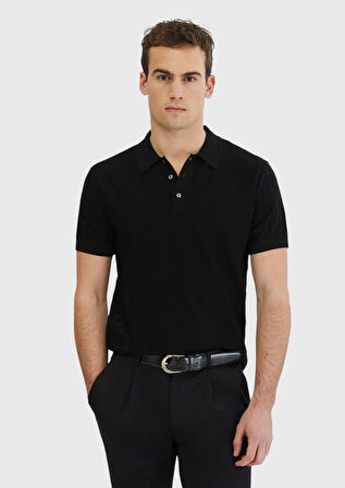 Siyah Polo Yaka Jakarlı Triko