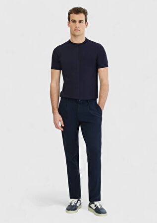 Lacivert Bisiklet Yaka Jakarlı Triko