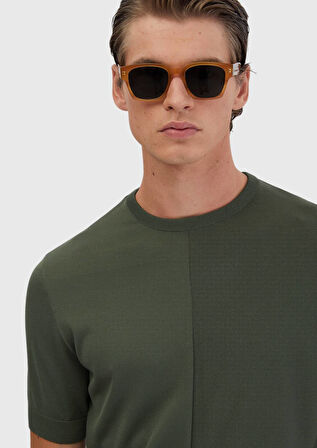 Haki Bisiklet Yaka Jakarlı Triko