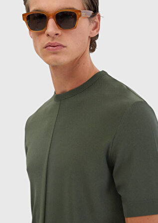 Haki Bisiklet Yaka Jakarlı Triko