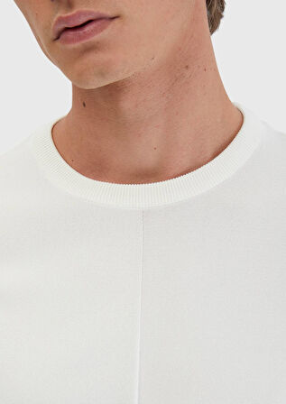 Ekru Bisiklet Yaka Jakarlı Triko