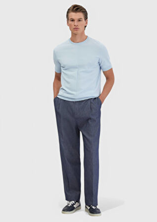 Açık Mavi Bisiklet Yaka Jakarlı Triko