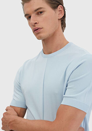 Açık Mavi Bisiklet Yaka Jakarlı Triko
