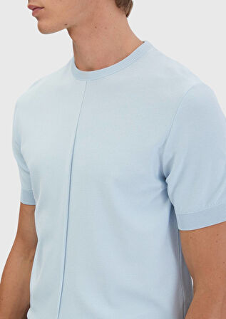 Açık Mavi Bisiklet Yaka Jakarlı Triko