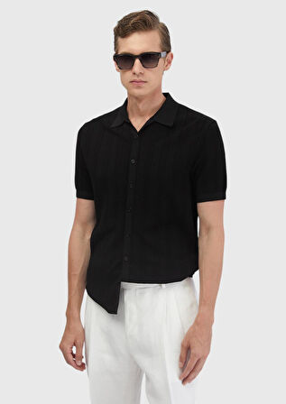 Siyah Polo Yaka Jakarlı Hırka