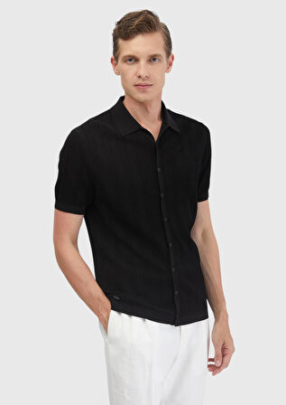 Siyah Polo Yaka Jakarlı Hırka