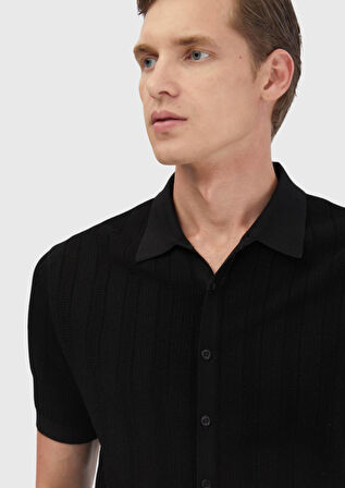 Siyah Polo Yaka Jakarlı Hırka