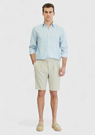 Mavi Çizgili Casual Fit Dokuma Casual Pamuk Karışımlı Gömlek