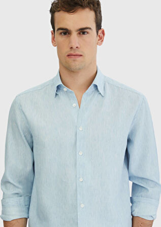 Mavi Çizgili Casual Fit Dokuma Casual Pamuk Karışımlı Gömlek