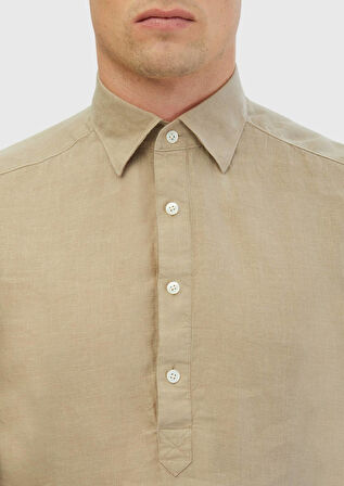 Vizon Düz Casual Fit Dokuma Casual %100 Keten Gömlek
