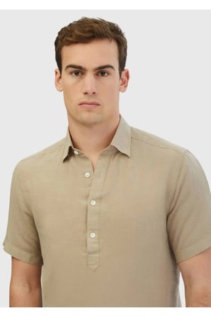 Vizon Düz Casual Fit Dokuma Casual %100 Keten Gömlek
