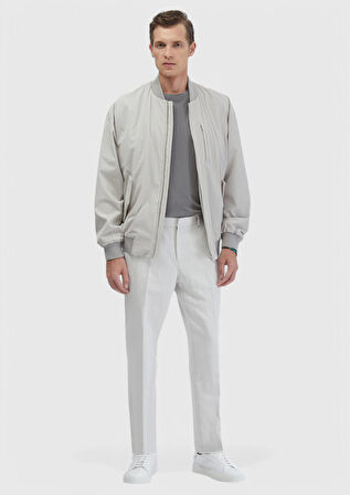 Açık Gri Regular Fit Dik Yaka Casual Dokuma Mont