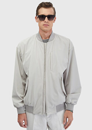 Açık Gri Regular Fit Dik Yaka Casual Dokuma Mont