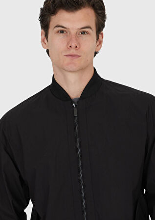 Siyah Regular Fit Dik Yaka Casual Dokuma Mont