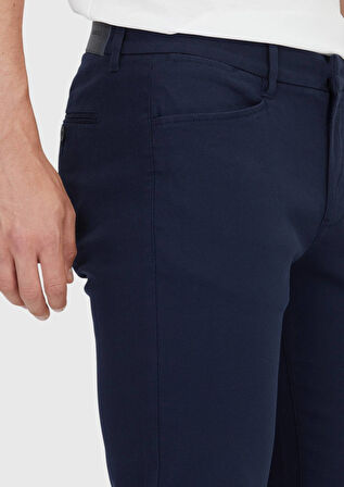 Lacivert Düz Dokuma Regular Fit Casual Pamuk Karışımlı Pantolon
