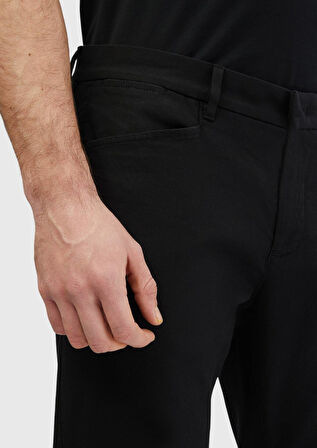 Siyah Düz Dokuma Regular Fit Casual Pamuk Karışımlı Pantolon
