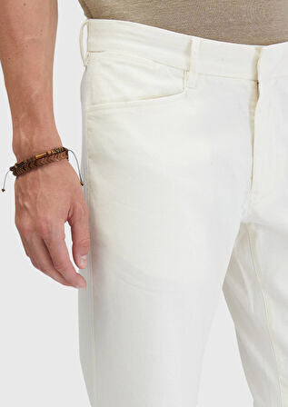 Ekru Düz Dokuma Regular Fit Casual Pamuk Karışımlı Pantolon