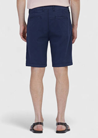 Lacivert Düz Dokuma Regular Fit Casual Pamuk Karışımlı Bermuda