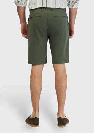 Haki Düz Dokuma Regular Fit Casual Pamuk Karışımlı Bermuda