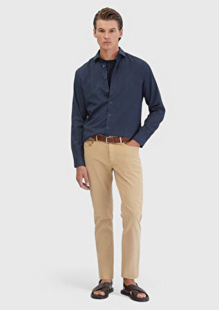 Safran Düz Dokuma Slim Fit Casual Pamuk Karışımlı Pantolon