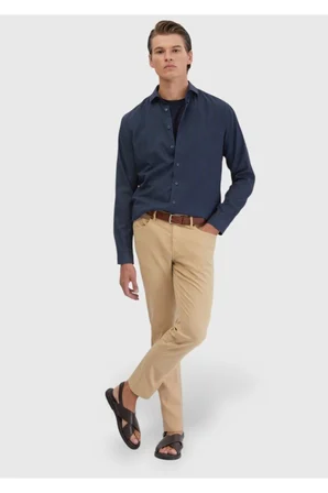 Safran Düz Dokuma Slim Fit Casual Pamuk Karışımlı Pantolon