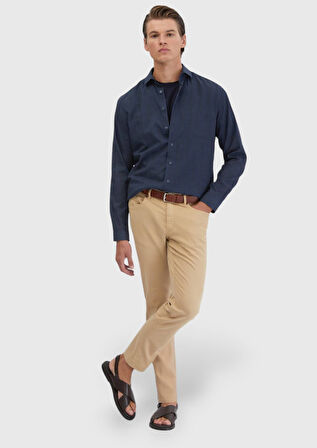 Safran Düz Dokuma Slim Fit Casual Pamuk Karışımlı Pantolon