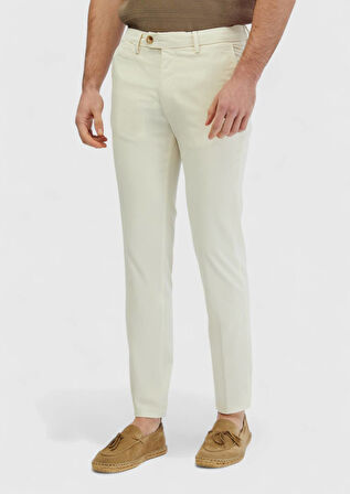 Ekru Düz Dokuma Regular Fit Casual Pantolon