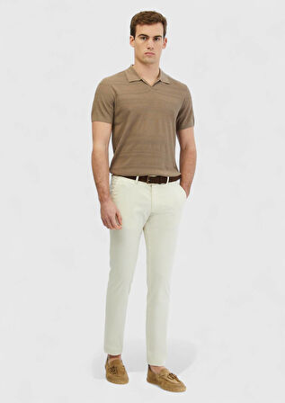Ekru Düz Dokuma Regular Fit Casual Pantolon