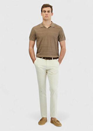 Ekru Düz Dokuma Regular Fit Casual Pantolon