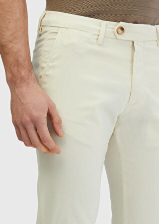 Ekru Düz Dokuma Regular Fit Casual Pantolon