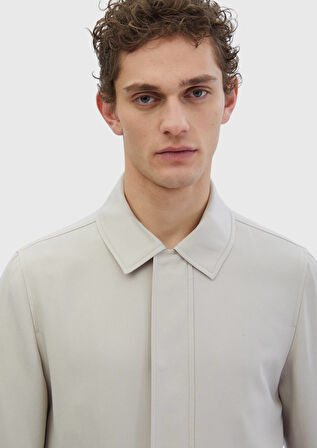 Bej Regular Fit Gömlek Yaka Casual Dokuma Mont